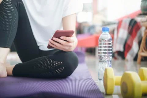 Relaxation after excercise at home. Stock Photos