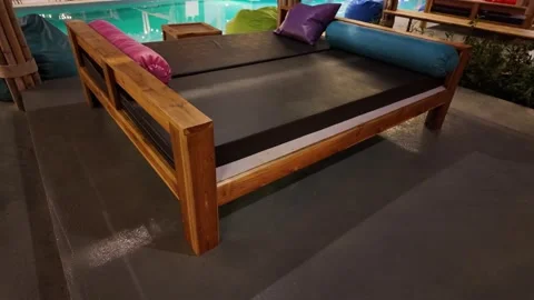 Relaxation area by the pool Stock Footage 309128366