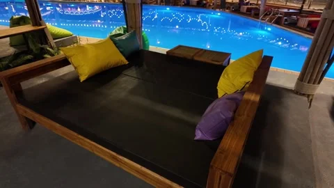 Relaxation area by the pool Video stock 309129001