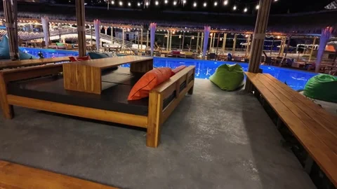 Relaxation area by the pool Video stock 309129116