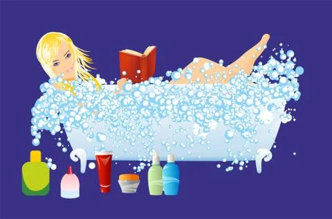 Relaxation in bathtub Stock Illustration