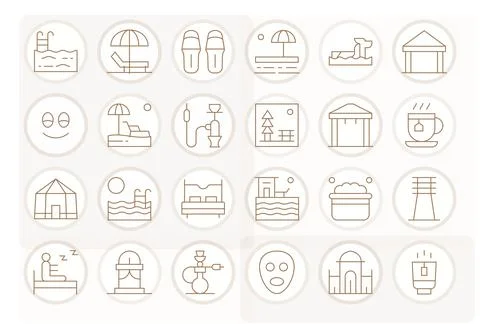 Relaxation Comprehensive Vector Bundle with 24 Grid Fitted Thin Line 128x12.. Stock Illustration
