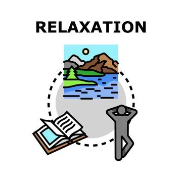 Relaxation concept visualizing nature, reading, and meditating Stock Illustration