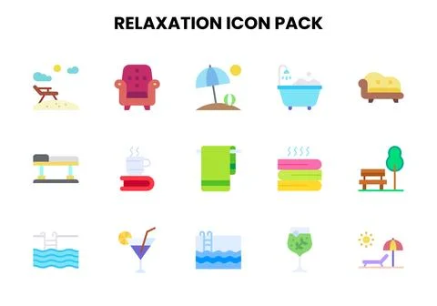 Relaxation Flat Vector Icons Pack Stock Illustration