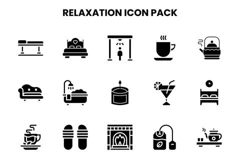 Relaxation Glyph Bundle Icons Pack Stock Illustration