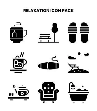 Relaxation Glyph Vector Icons Pack Stock Illustration