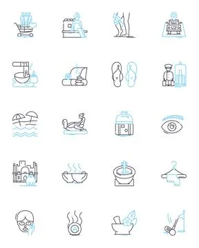 Relaxation techniques linear icons set. Meditation, Breathing, Yoga, Tai chi Stock Illustration
