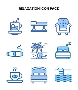 Relaxation Two Colour Vector Icons Pack Stock Illustration