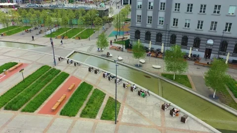 Relaxation Zone Alm Trees Katowice Strefa Relaksu Centrum Aerial View Poland Stock Footage 233886287
