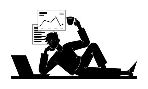 Relaxed Businessman Analyzing Data on Laptop Stock Illustration