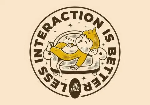 Relaxed cat lying on sofa with sticker saying 'attention is better' Stock Illustration