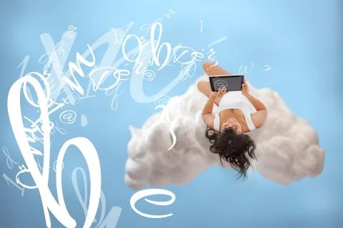 Relaxed girl connecting to cloud computing Stock Illustration