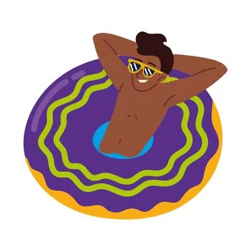 Relaxed man in floating ring Stock Illustration