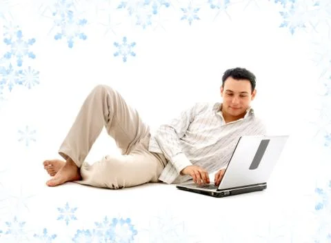 Relaxed man with laptop Stock Illustration