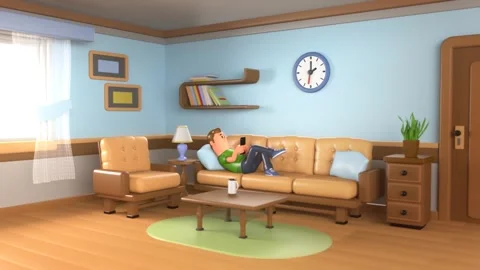 Relaxed Man Laying Down Crossed Leg on Sofa and Using Smartphone Mobile. Vidéo 260691902