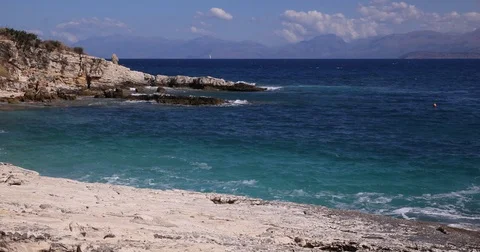 Relaxed Man Looking Around and Walking Admire a Beautiful Panorama Coast Beach Video stock 70687358
