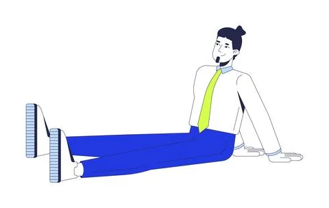 Relaxed office worker leaning back with legs stretched out 2D cartoon character Stock Illustration