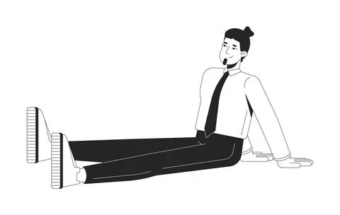 Relaxed office worker leaning back with legs stretched out 2D line character Stock Illustration