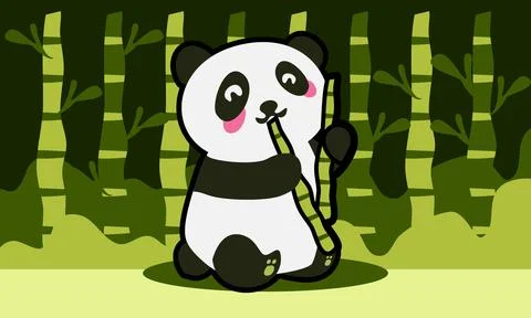 Relaxed Panda with Bamboo Snack Illustration, Cute Lazy Panda Eating Bamboo.. Stock Illustration