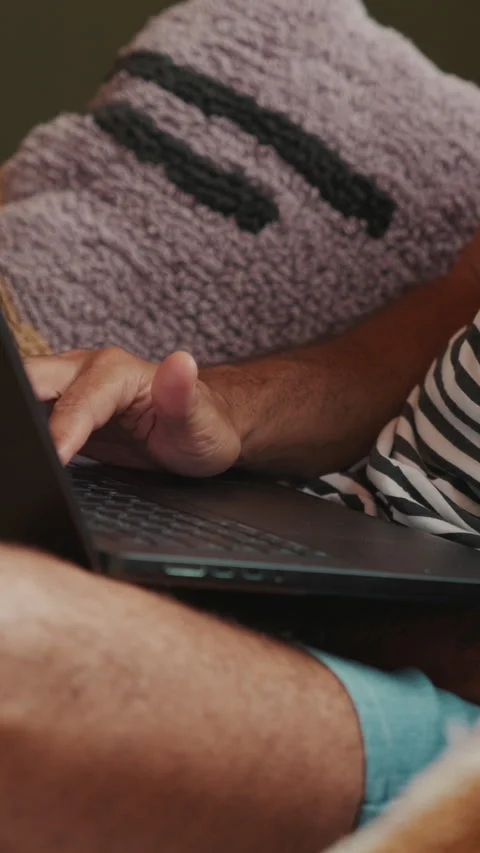 Relaxed Person Using Laptop At Home Stock Footage 330493736