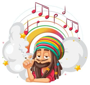 Relaxed Rastafarian with Music Notes Stock Illustration