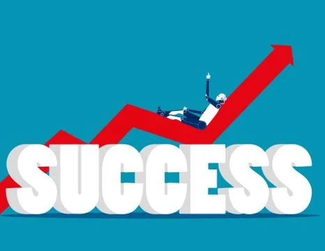 Relaxed. Robot lying on a graph going up. Concept business successful vector. Stock Illustration