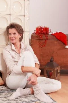 Relaxed Senior at Christmas Stock Photos