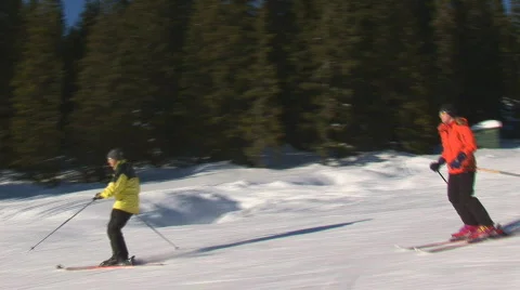 Relaxed skiing on flat slope Stock Footage 92467