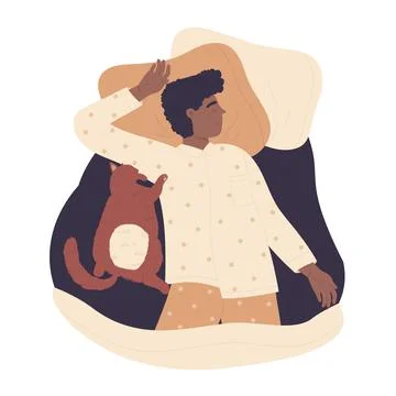 Relaxed sleeping boy with cat 스톡 일러스트