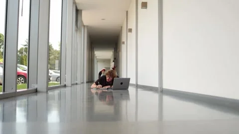 Relaxed student studies with a laptop Stock Footage 338277278