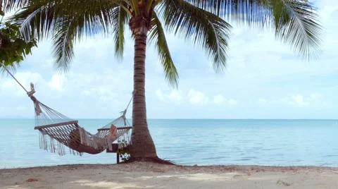 Relaxed woman lying in hammock on the beach Stock Footage 62407553