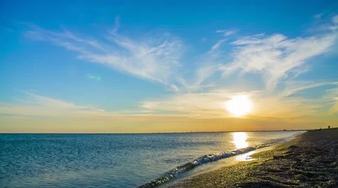 Relaxing Background Of Beautiful Sunset Over Black Sea Beach 스톡 동영상 56739246