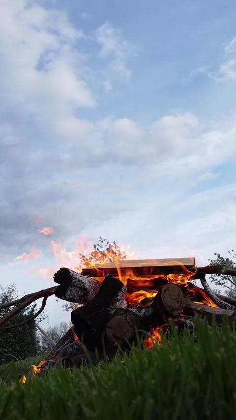 Relaxing Backyard Campfire on a Summer Day (2) Stock Footage 312003437