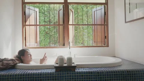 Relaxing Bath Experience in a Serene Environment Stock Footage 314221833
