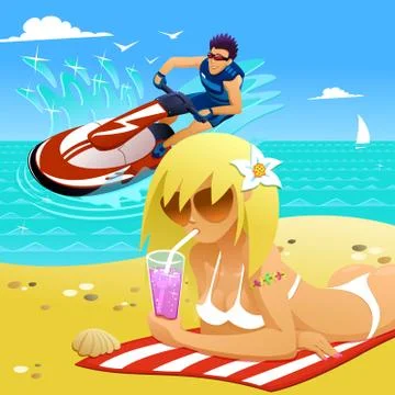 Relaxing on the beach Stock Illustration