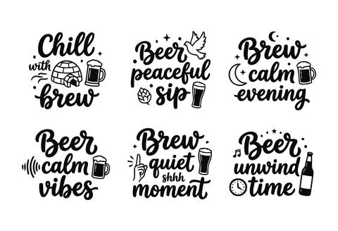 Relaxing Beer Quotes Typography Bundle for T Shirt Designs Bar Stock Illustration