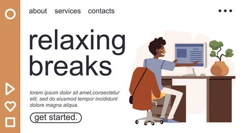 Relaxing break during work time concept of web banner, flat vector illustration. Illustrazione stock