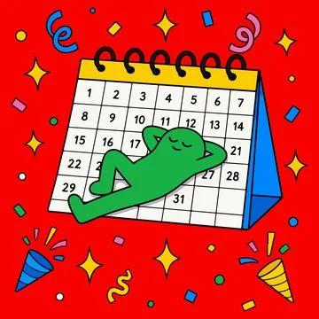 Relaxing on the Calendar Stock Illustration