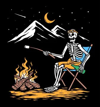Relaxing with campfire vector illustration hand drawn Stockillustratie