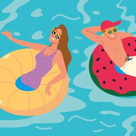 Relaxing couple in the pool Stock Illustration