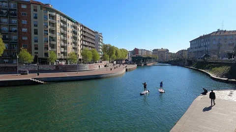 Relaxing day along the Navigli, Milan Stock Footage