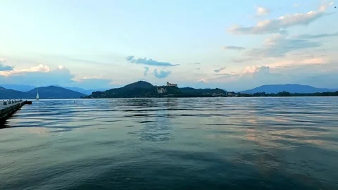 Relaxing evening with a view of Angera Castle Stock Footage 317346555