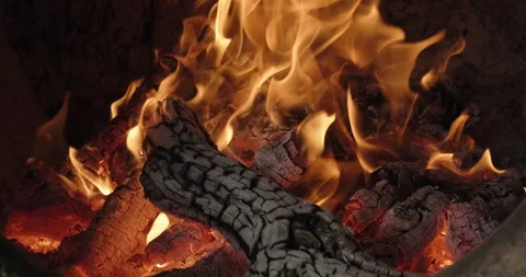 Relaxing fire in the fireplace. Close-up Stock Footage 272233871