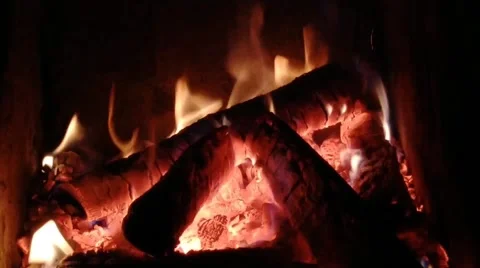 Relaxing fire in the fireplace on a winter night Stock Footage 170878643