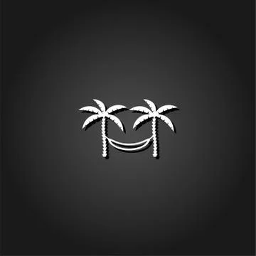 Relaxing hammock between two palm trees icon flat. Stock Illustration