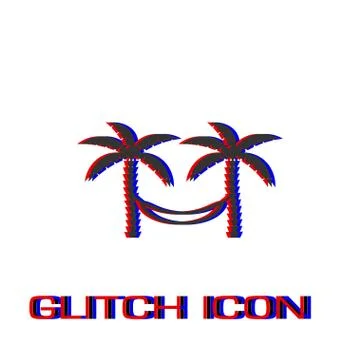 Relaxing hammock between two palm trees icon flat. Stock Illustration