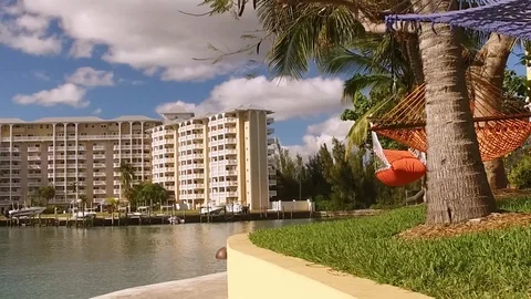 Relaxing Hammock Zone at Port Lucaya, Freeport, Grand Bahama, Bahamas Stock Footage 106910955