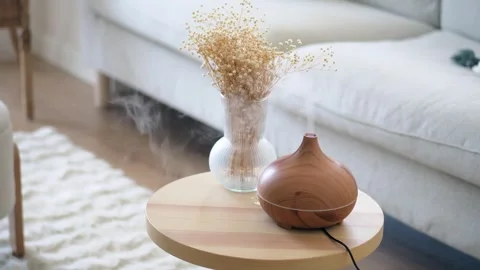 Relaxing home atmosphere with a diffuser and flowers Video stock 318940705