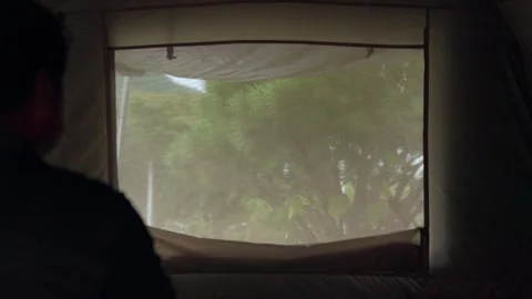 Relaxing Inside a Tent and Looking Outside Stock-Footage 346533943