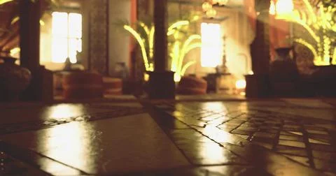 Relaxing interior space with warm lighting and lush greenery イラスト素材